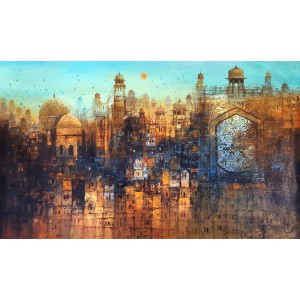 A. Q. Arif, 24 x 42 Inch, Oil on Canvas, Cityscape Painting, AC-AQ-437